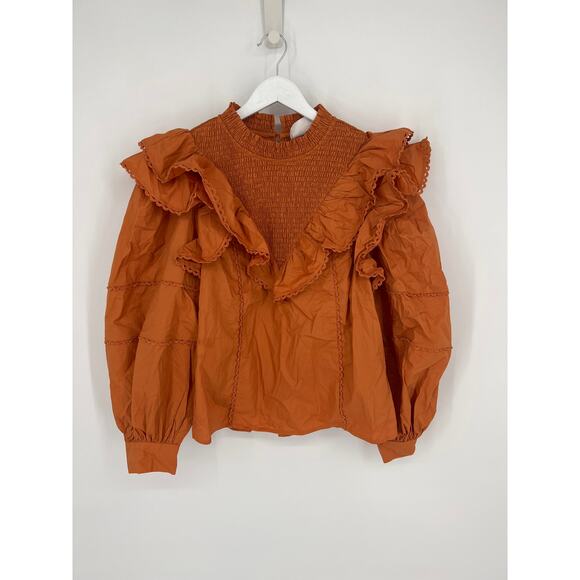 TUCKERNUCK Hyacinth House Persimmon Ruffle Parker Blouse NWT Size Large - Picture 11 of 11